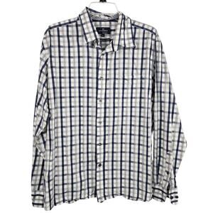 Blue Harbour Mens Shirt Luxury Fine Cotton Plaid XL Reg Button Front Long Sleeve